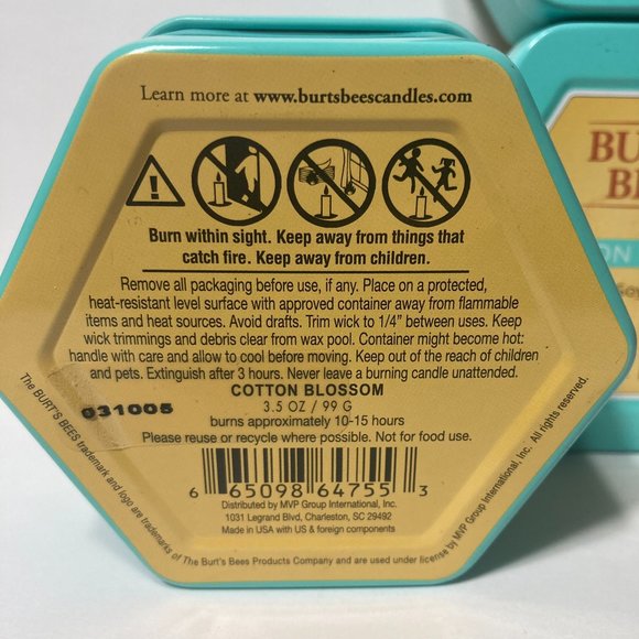 Burt's Bees Cotton Blossom 2 Wick Tin Soy Candle Set of 3 3.5oz DISCONTINUED - Picture 7 of 13